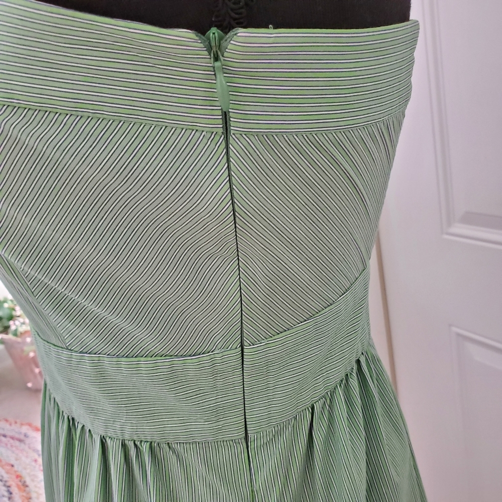 Zara Basic Green Pin Striped Strapless Dress - image 5